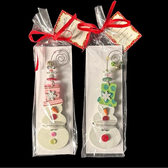 Set of 2 Silvestri Johnna Elstob Hannabells Embellished Wooden Snowmen Ornaments - Picture 1 of 5